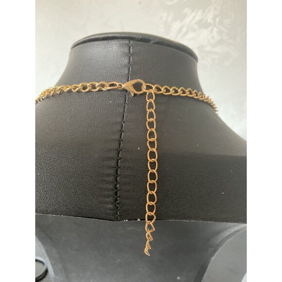 Gold Tone Circle Necklace Rhinestones Adjustable Chain Statement Jewelry - Picture 3 of 5